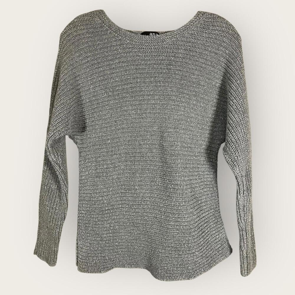 A.N.A A New Approach Sweater Women's Size Small Gray With Silver Thread